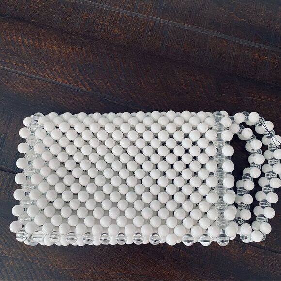 Expressions NYC White Luxury Vegan Beaded Handbag Purse - Picture 3 of 5